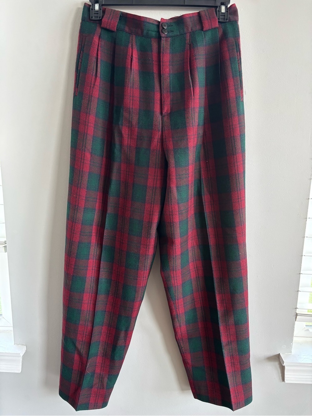 VTG Giorgio Sant Angelo 100% Wool Plaid Trousers Pants High Waisted 27" Waist S - Picture 1 of 10